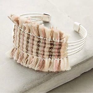 ANTHROPOLOGIE Woven Cuff Pastel Fabric and Metal Bracelet